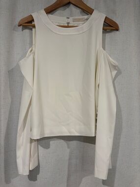 Ramy Brook Cream Cold-Shoulder Long Sleeve Top